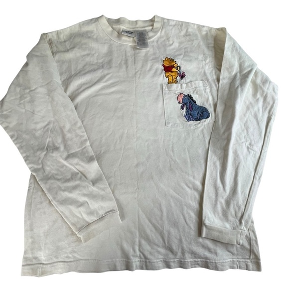 Pooh & Eeyore Long‎ Sleeve Pocket T-Shirt Embroidered Small - Picture 1 of 4